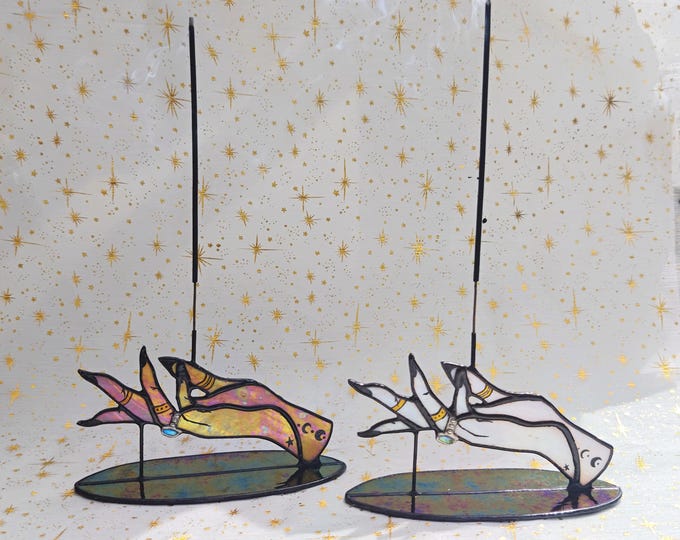 Featured listing image: Stained Glass Mystical Witch Hand Incense Holder