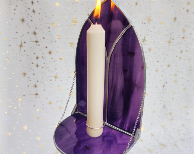 Featured listing image: Stained Glass Gothic Arch Wall Candle Holder Crystals Shelf