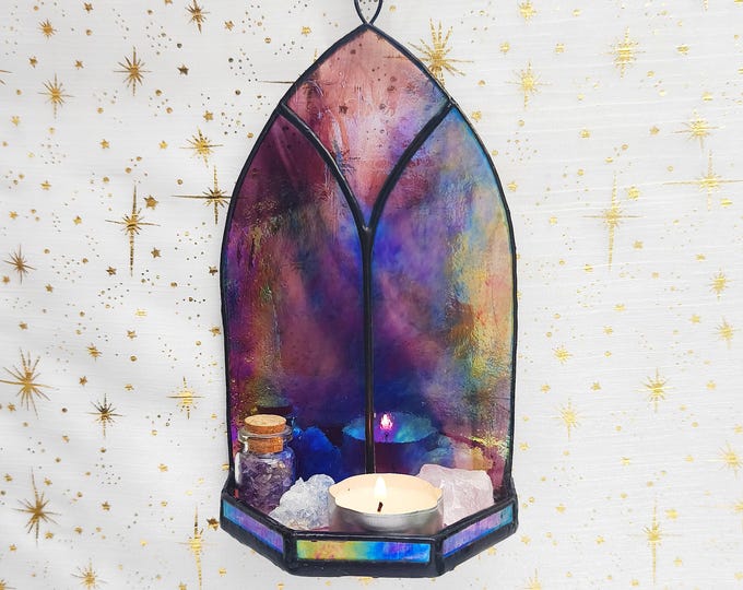 Featured listing image: Stained Glass Gothic Arch Window Wall Crystals Shelf