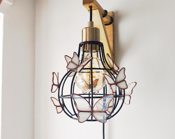 Featured listing image: Stained Glass White Butterflies Lampshade