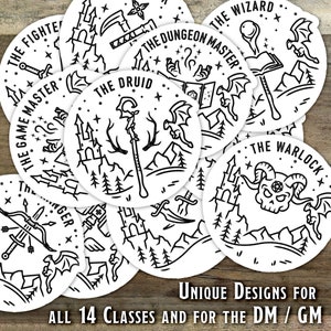 Dungeons & Dragons sticker pack, DnD Class sticker bundle, Dungeon Master and Game Master sticker pack, DnD gift for him and her