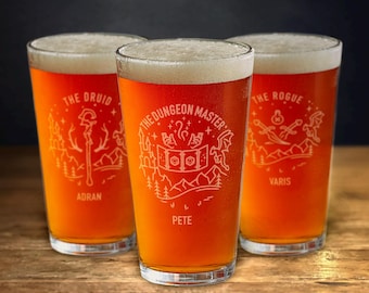 Personalized DnD Pint Glass | Engraved Dungeons and Dragons Class Beer Glass | Dungeon Master Game Master | D&D TTRPG Father's Day Gift Set
