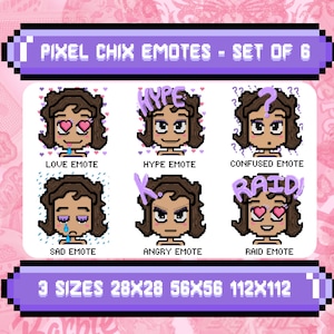 Y2K Twitch Emotes | Pixel Chix | Bundle of 6 | Pink/Purple Pixel Aesthetic