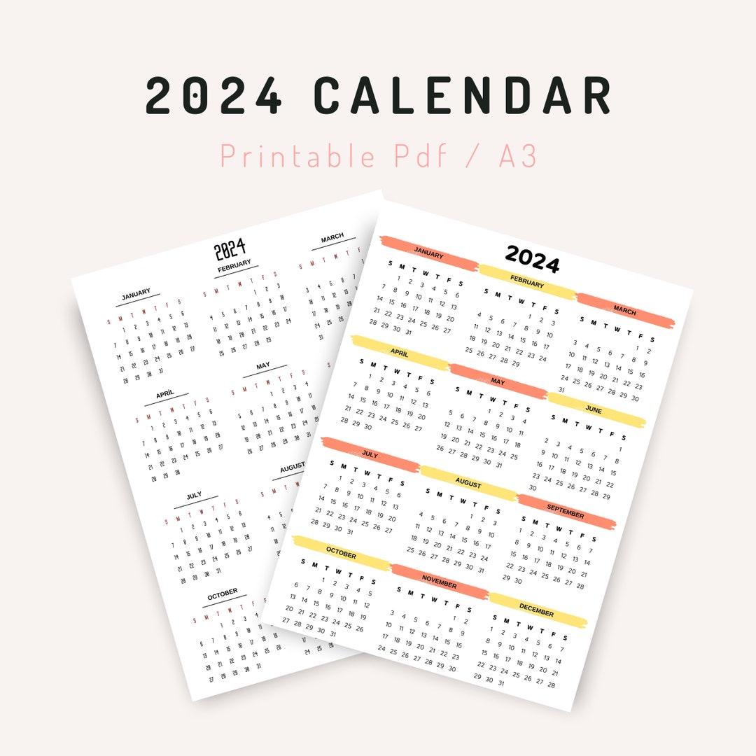 Calendario 2024 Básico Imprimible Planificador Simple 2024 Etsy México