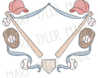 Classic Baseball Watercolor Crest  - Digital Clipart