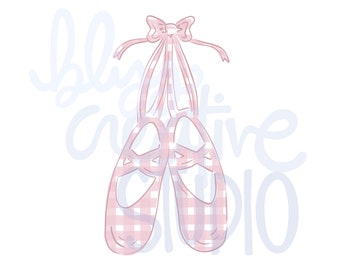Light Pink Gingham Ballet Shoes Digital Clipart- Instant Download