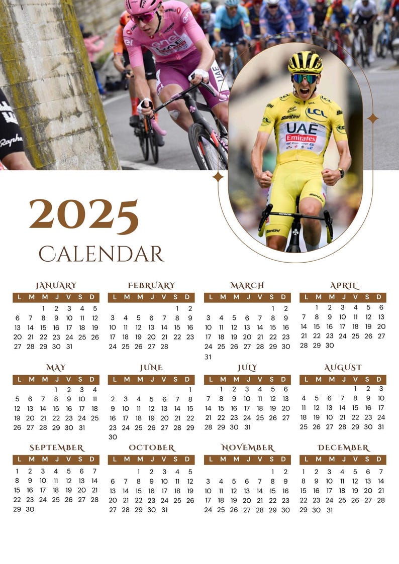 CALENDARIO TADEJ POGACAR 2025 / Calendario Ciclismo / Calendario Tadej