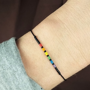 Subtiele Pride-armband, discreet LGBT-homocadeau, 24/7 verstelbare waterdichte armband, Black Cord Pride-armband, Rainbow unisex sieraden / BPR1