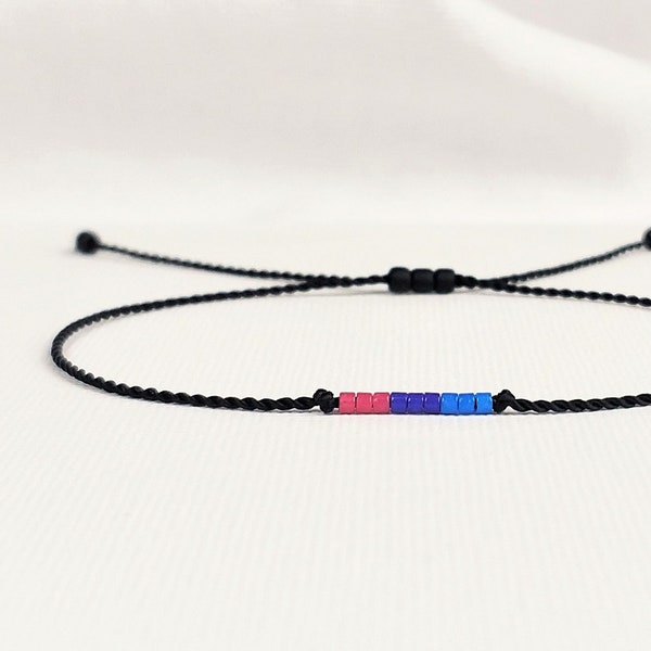 Bisexual bracelet minimal, Extra thin bi bracelet, Subtle LGBTQA jewelry, Bisexual flag bead bracelet, Waterproof string lgbt friend / BBI2
