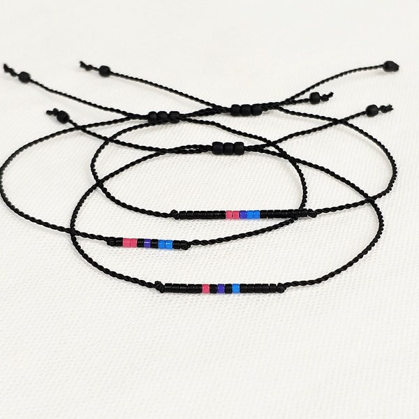 Small Bisexual colors bracelet, Subtle LGBT cord bracelet, Bi Pride accessories, Discreet Bisexual gift, Waterproof Bi jewelry / BBI3