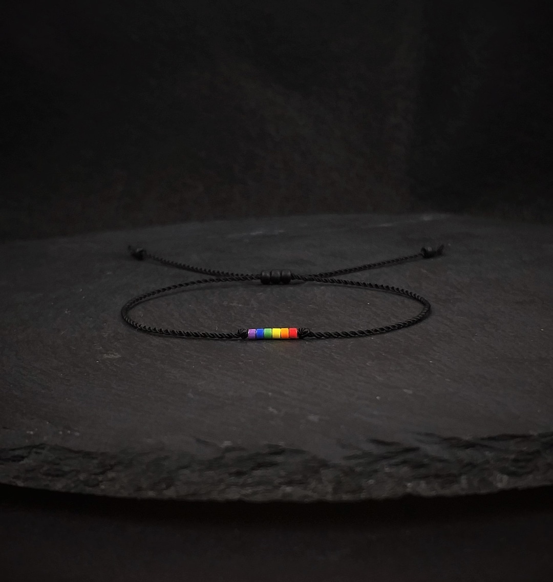 Tiny Gay Pride Bracelet, Discreet LGBT Flag Jewelry, Waterproof