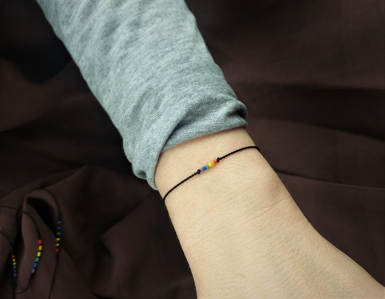 Tiny Gay Pride Bracelet, Discreet LGBT Flag Jewelry, Waterproof
