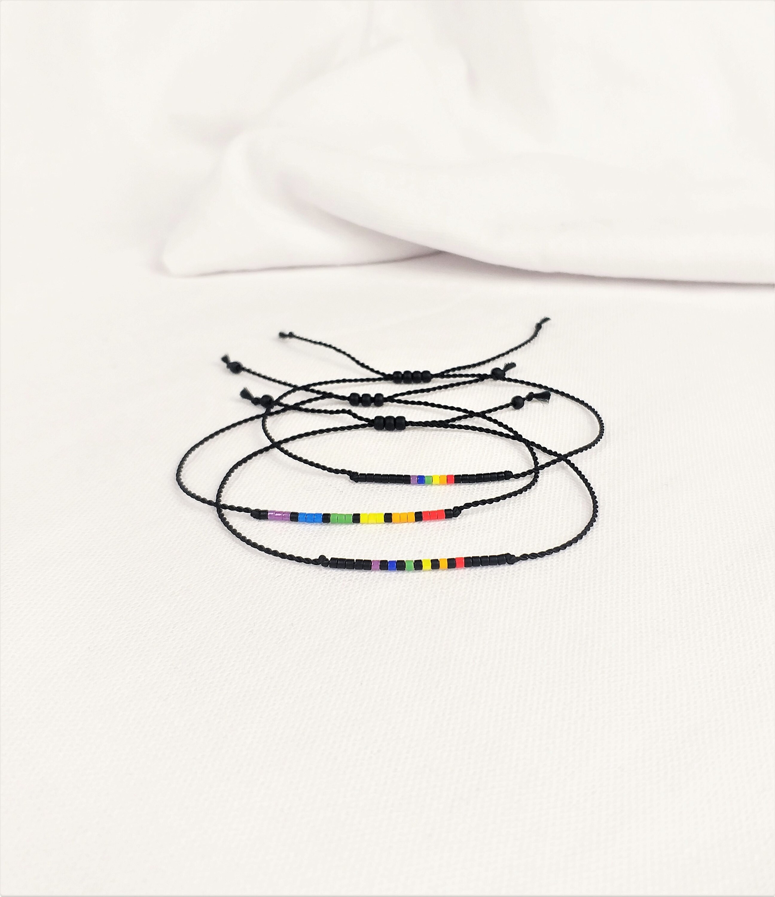 Rainbow Pride Bracelet Thin Cord, Abstract Gay Flag Bracelet Subtle
