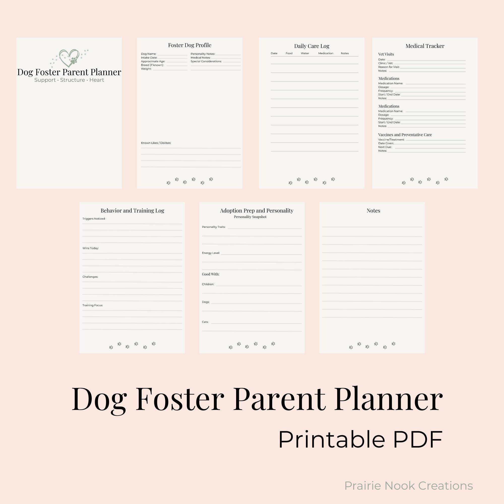 Dog Foster Planner | Care Log, Medical & Behavior Tracker (printable ...