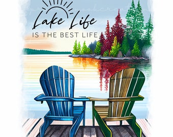 Lake Life PNG, Adirondack Chairs Sublimation Design (Digital Download)