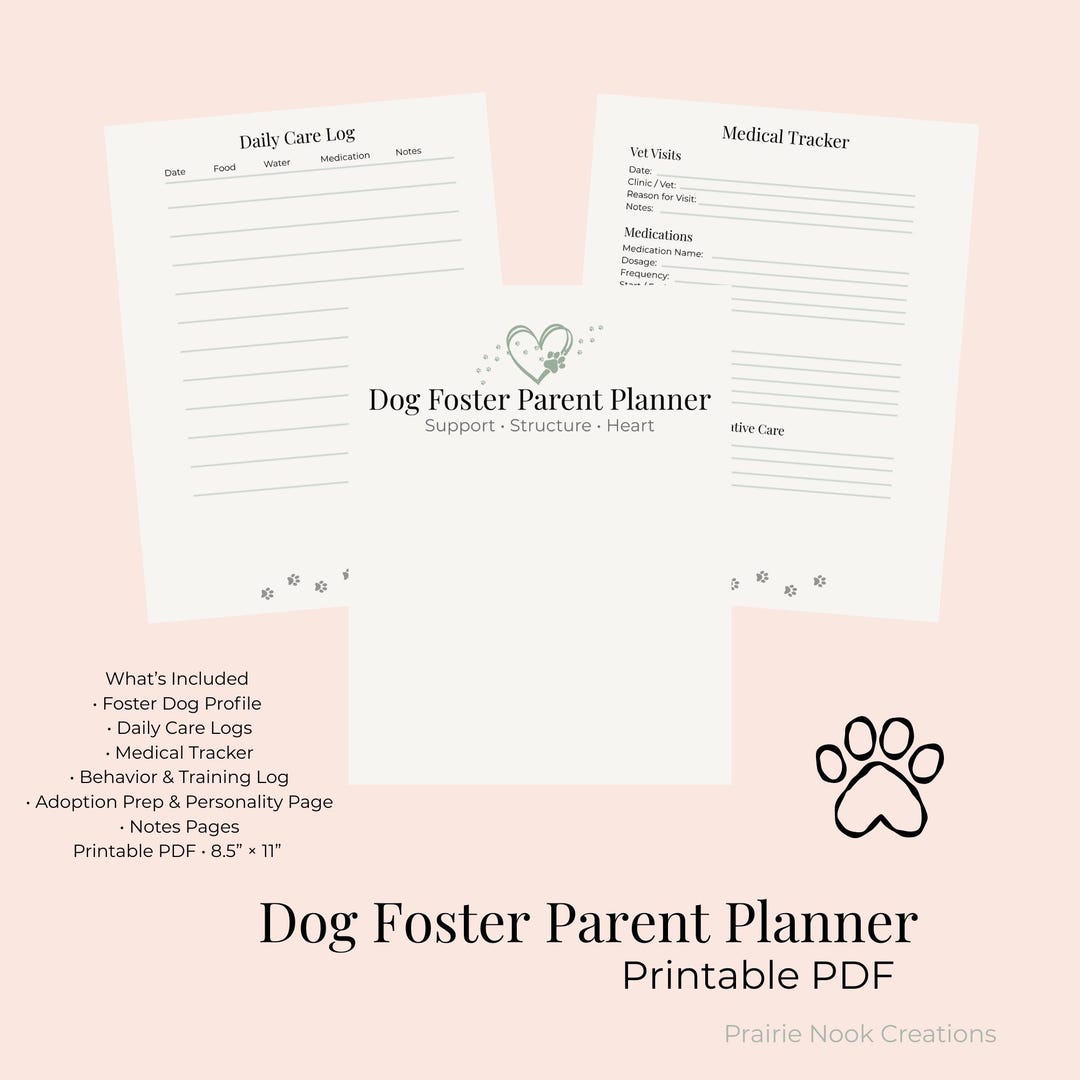 Dog Foster Planner | Care Log, Medical & Behavior Tracker (printable ...
