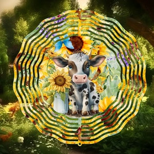 Girassol Vaca Wind Spinner Png Design De Sublimação, Wind Spinner Png, Vaca, Girassol, fazenda, cata-vento