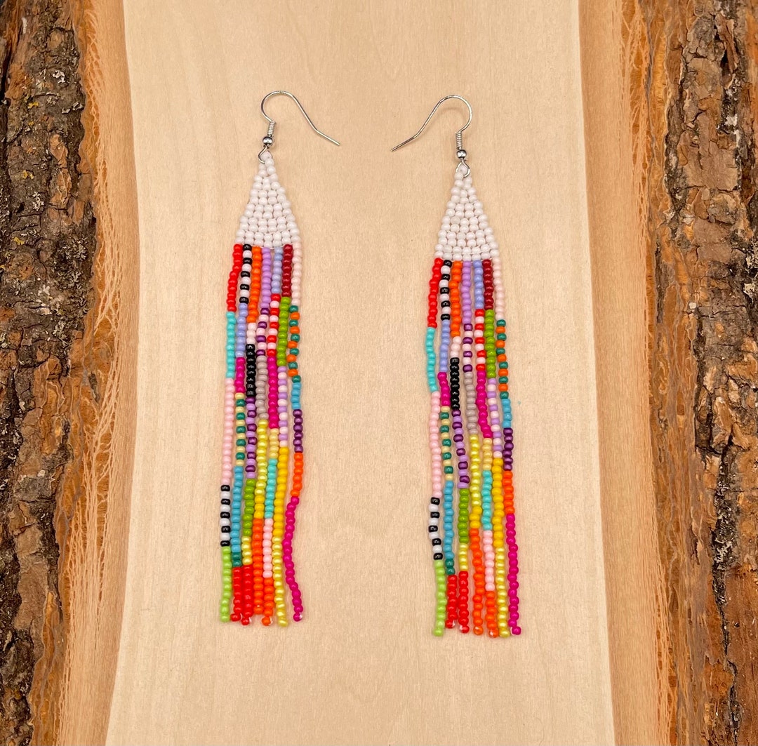 Multicolor Beaded Earrings, Handcrafted Earrings, Seed Bead Earrings