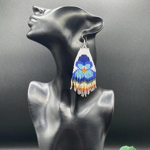 Blue Pansy Beaded Earrings, Handcrafted Earrings