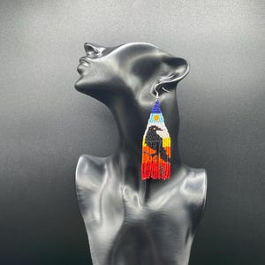 Handcrafted Crow Beaded Earrings: Multi-Color Bird Design
