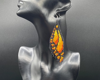 Butterfly Wing Beaded Earrings, Handcrafted Earrings
