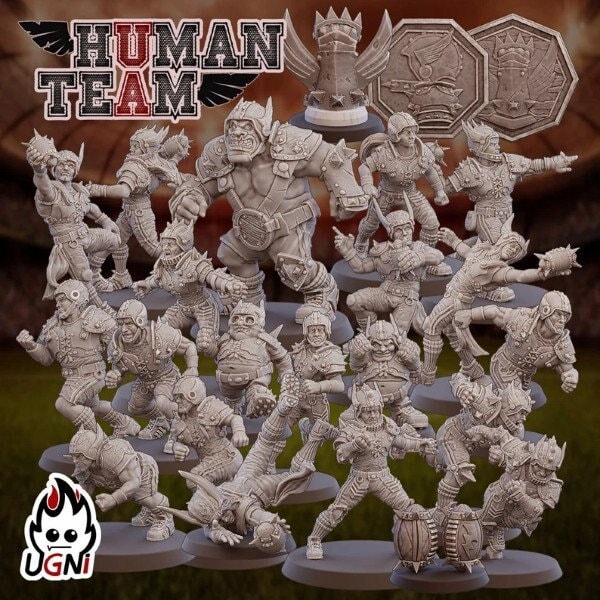 Human Team for fantasy football 20 miniatures with bases included, compatible with blood bowl. UGNI Miniatures