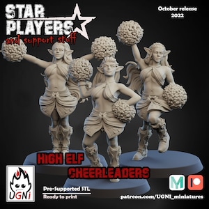 3x High Elves Cheerleaders | Miniatures for Fantasy Football | Compatibile with any Bowl game | Bases & Extra included | UGNI Miniatures