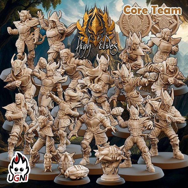 High Elf Team for Fantasy Football 16 miniatures with bases, compatible with blood bowl High elves UGNI Miniature