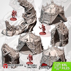 Orc Village Terrain – Forteresse sauvage pour les jeux de table Warhammer, D&D et Fantasy Txarli Factory