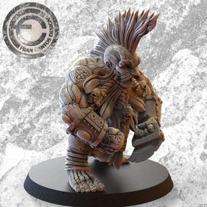KRIM IRONCLAW Sternenspieler | Zwergen-Team | Fran Cantos Designs | 32 mm Fantasy Fußball-Miniatur | Harz Harz Große Abspann mit Basis