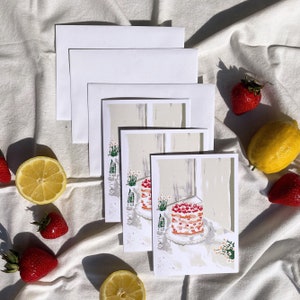 LOT DE 3 | Célébration citron fraise | de voeux | Originale | Gâteau d'anniversaire | Citron | Fraise | anniversaire, carte de voeux vierge |
