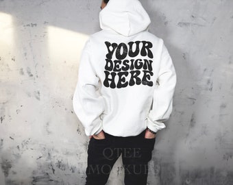 Gildan 18500 Mockup, White Gildan 18500 Real Model Mockup, Back Gildan Hoodie Mockup, Aesthetic Mockup, Gildan Sweater Mockups, Model Mockup