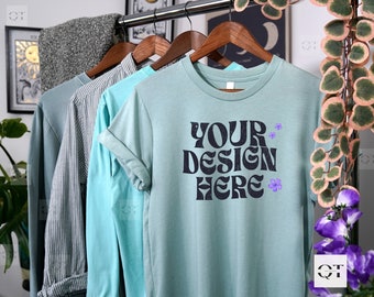 Bella Canvas 3001 T-shirt Mockup, Dusty Heather Blue Shirt Mock Up, TShirt Mockups, Tee Mockup, Print On Demand Mockups, Trendy Mocks
