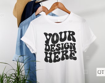 Bella Canvas White Shirt Mockup, Hanging T-Shirt Mockups, Styled White TShirt Mockup, Bella 3001 T Shirt Mockup, Fall Mockup, Trendy Mocks