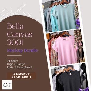 Bella Canvas 3001 T-Shirt Mockup Bundle, Bella Canvas Pink, Bella Canvas Dark Gray Heather, Bella Canvas Dusty Heather Blue, Shirt Mock Ups