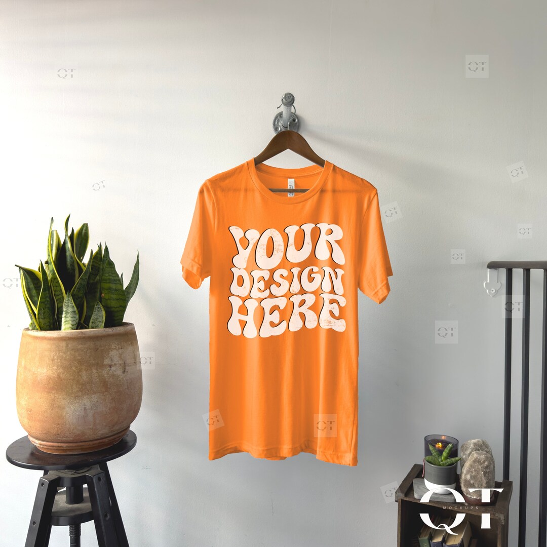 Bella Canvas Orange Shirt Mockup, Bella Canva 3001 T-shirt, Hanging Tee ...