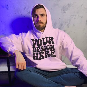 Gildan 18500 Mockup, Gildan 18500 Male Model Mockup, Creative Style Mockup, Aesthetic Edit Mockup, Light Pink Gildan Lifestyle Hoodie Mockup