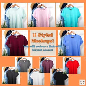 Bella Canvas Shirt Mockup, Hanging TShirt Mockup Bundle, Mock Up Bundles, Aesthetic Hanger Boho Mockups, Trendy T-Shirt Mockups Shop Bundle