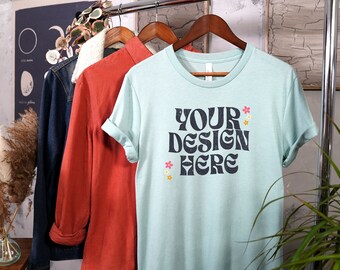 Bella Canvas 3001 Mockup, Bella Canvas Dusty Blue T-shirt Mock Up, Styled Mockup, Hanging Shirt Mockup, Heather Prism Dusty Blue, Mockups