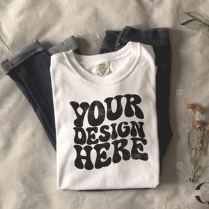 Comfort Colors White Shirt Mockup , Folded Mockup, C1717 Mockup, Tshirt Mockup, Comfort Colors Mockup, Styled Trendy Mockup, Retro Mockup
