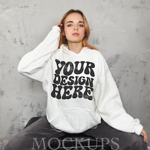 Gildan 18500 Mockup, Gildan 18500 Real Model Mockup, White Oversized Hoodie Mockup, Aesthetic Mockups, Gildan Sweater Mockups, Model Mock Up