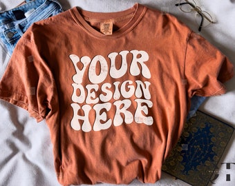 Comfort Colors Yam Mockup C1717 Shirt Folded Comfort Color Halloween T-shirt Mockups Orange Shirt Mockups, Flat Lay Boho Mockup, Fall Mockup