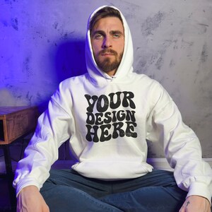Gildan 18500 Mockup, Gildan 18500 Male Model Mockup, Creative Style Mockup, Aesthetic Edit Mockups, White Gildan Lifestyle Hoodie Mockup
