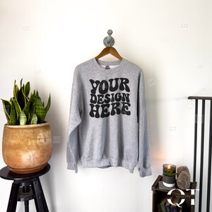 Gildan 18000 Sport Grey Sweatshirt Mockup, Hanging Gildan Mockups, Styled Sweat Shirt Mockup, Simple Lifestyle Mockup, Trendy Sweater Mockup