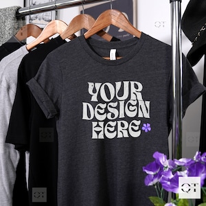 Bella Canvas 3001 T-Shirt Mockup, Bella and Canvas Heather Gray Shirt Mockups, Tee Mock Ups, Print On Demand Mocks, Bella 3001 Dark Gray