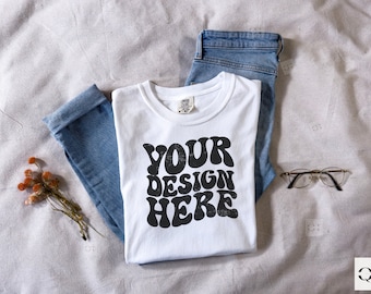 コンフォートカラーシャツモックアップ、折りたたみモックアップ、ホワイトシャツモックアップ、Tシャツモックアップ、コンフォートカラーモックアップ、スタイルトレンディモックアップ、レトロモックアップ