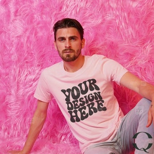 Bella Shirt Mockup, Pink Bella Canvas 3001 Tshirt Mockups, Styled Model Mockup, Fall Mockup, Men&#39;s Tee Mock, Pink T-Shirt Mockup, Male Mock