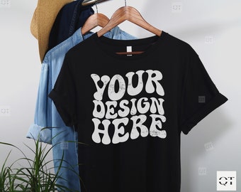Bella Shirt Mockup, Black Bella Canvas 3001 T-Shirt Mockup, Hanging Shirt Mockup, Black Shirt Mockup, Trendy Mockups, Lifestyle Hanging Mock