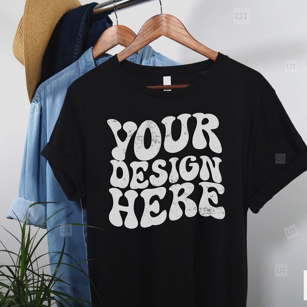 Bella Shirt Mockup, Black Bella Canvas 3001 T-Shirt Mockup, Hanging Shirt Mockup, Black Shirt Mockup, Trendy Mockups, Lifestyle Hanging Mock