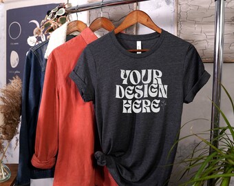Bella Canvas 3001 Mockup, Bella Canvas Heather Grey T-Shirt Mock Up, Boho T-Shirt Mockup, Bella And Canvas, Trendy T-shirt Mockup, POD Mocks